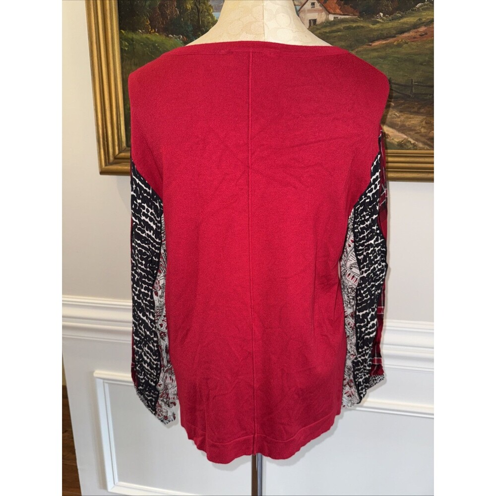 JOHN MARK Red Lightweight Sweater NWT with Patterned L/Sl Elastic Sleeves - Picture 8 of 11